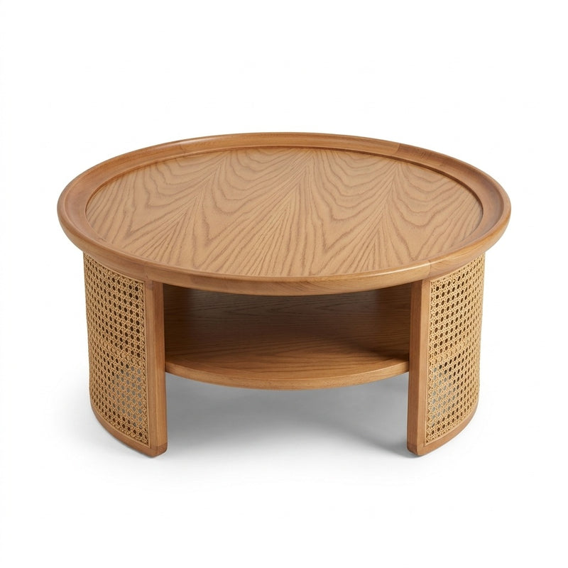 Cane Round Coffee Table with Woven Cane Detailing