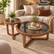 Mirage 2-Piece Glass & Oak Coffee and Side Table Set