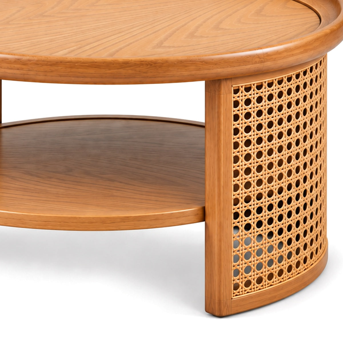 Cane Round Coffee Table with Woven Cane Detailing
