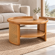 Cane Round Coffee Table with Woven Cane Detailing