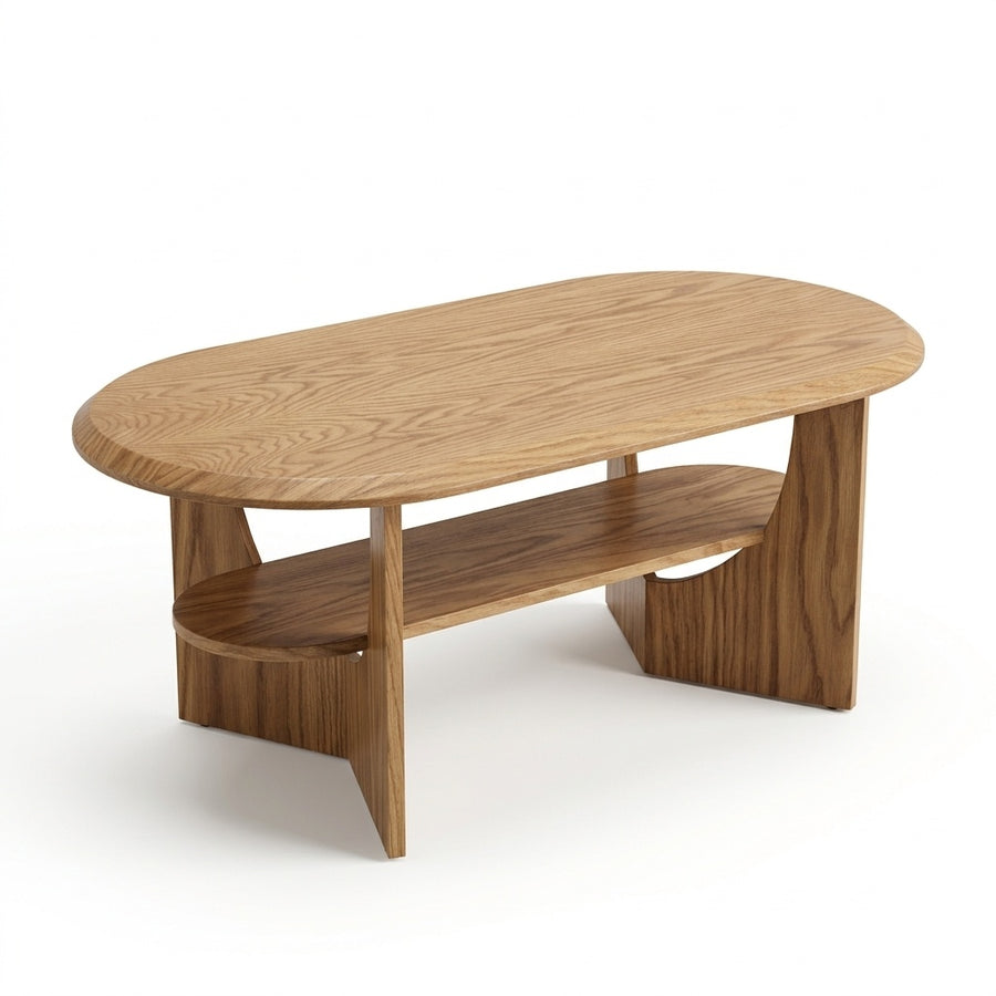 Capsule Oval Coffee Table with Storage Shelf