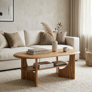 Capsule Oval Coffee Table with Storage Shelf