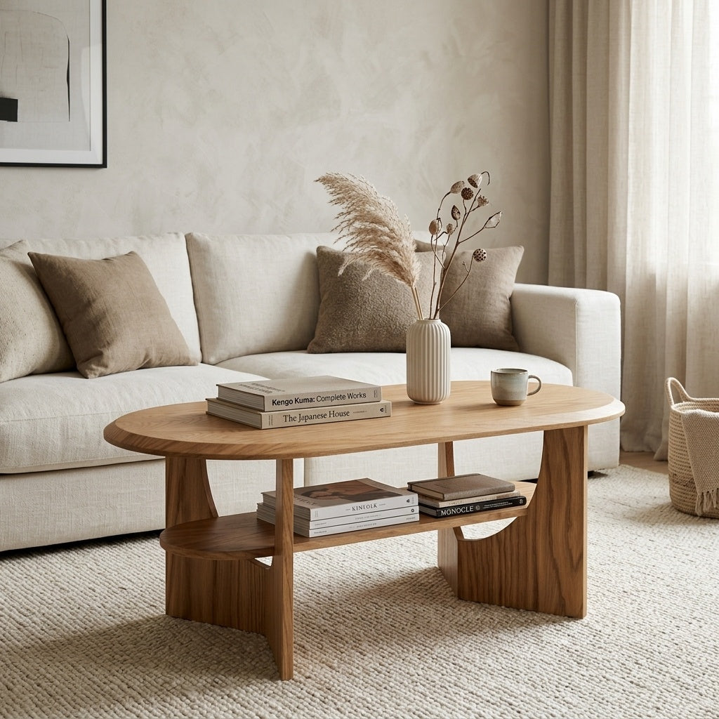 Capsule Oval Coffee Table with Storage Shelf